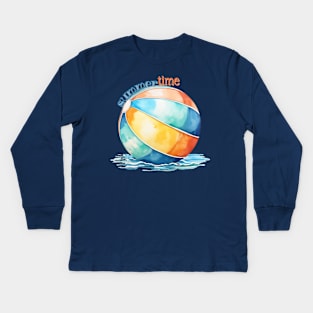 Summer Time Beach Ball in Watercolor Kids Long Sleeve T-Shirt